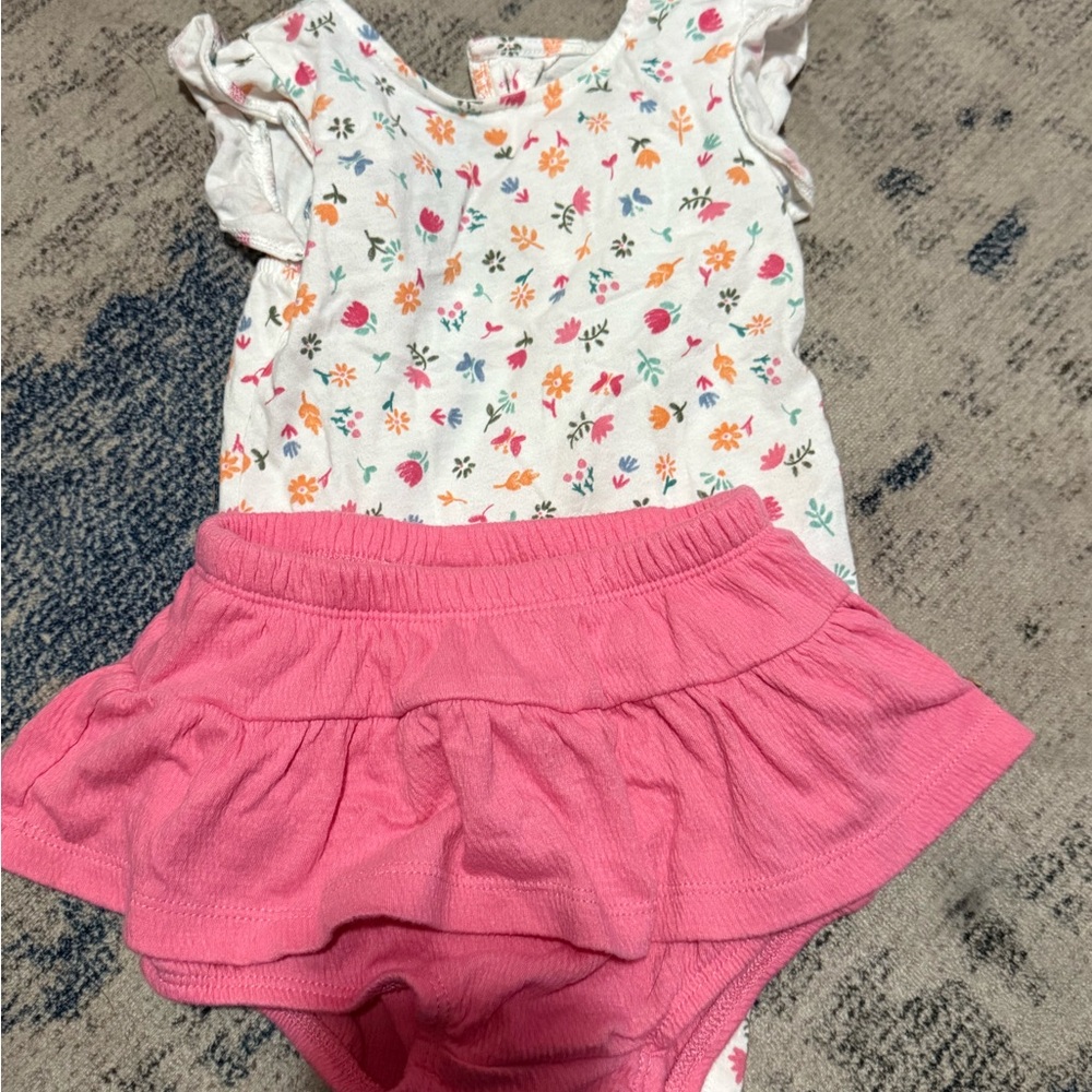 Floral Print Kids Dress with Pink Ruffle Shorts